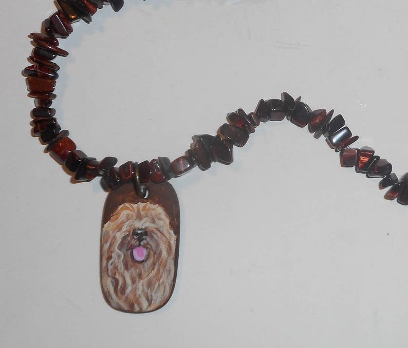 Komondor Dog Beaded Necklace Hand Painted ceramic Pendant