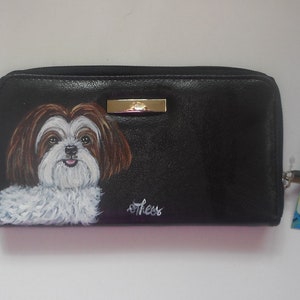 Shih Tzu Dog Portrait Wallet for Women, Hand Painted Vegan Wallet, Dog Mom Gift