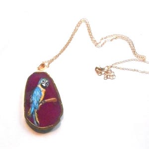 Hand-Painted Macaw Parrot Agate Pendant Necklace