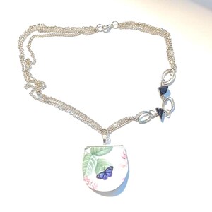 Broken China Necklace, Blue Butterfly Jewelry, Valentine&#39;s Day Gift, Mother&#39;s Day Gift