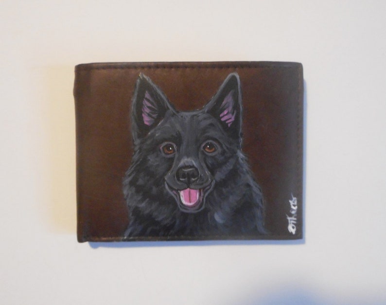 Schipperke Dog Portrait Leather Wallet for Men Custom Hand Painted
