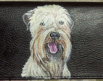 Wheaten Terrier Dog Checkbook Cover Custom Painted Leather