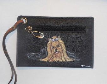 Yorkshire Terrier Yorkie Dog Coin Purse, Hand Painted Wristlet, Pouch, Dog Mom Gift