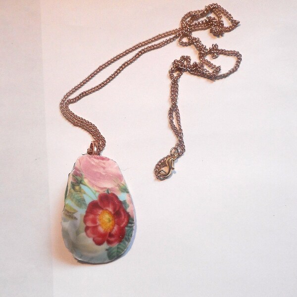 Broken China Necklace Poppy Flower Shabby Chic Handmade Jewelry