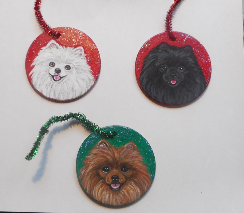 Pomeranian Dog Christmas Ornament, Christmas Decoration ,Custom Hand Painted Dog Person Gift image 1