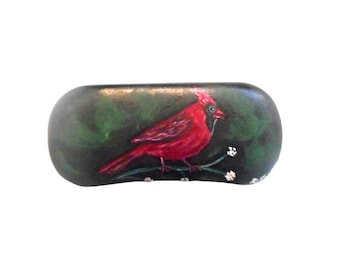 Cardinal Bird Eyeglass Case, Glasses Case, Hand Painted Bird Lover Gift