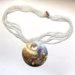 Painted Bunting Bird Necklace, Painted Pendant Necklace, Handmade Jewelry, Bird Lover Gift