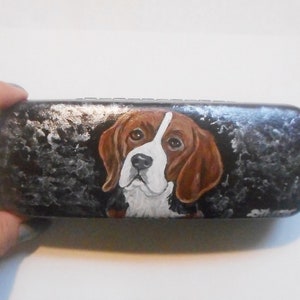 Hand Painted Beagle Dog Eyeglass Case: Vegan Leather Protective Glasses Case