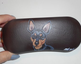 Miniature Pinscher Dog Eyeglass Case, Hard Glasses Case, Hand Painted Dog Person Gift