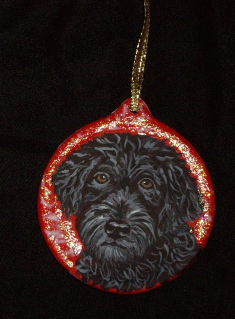 Portuguese Water Dog Custom Painted Ceramic Christmas Ornament Decoration