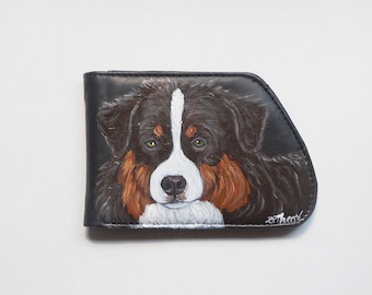 Australian Shepherd Dog Unisex Wallet, Hand Painted Leather Wallet, Dog Person Gift