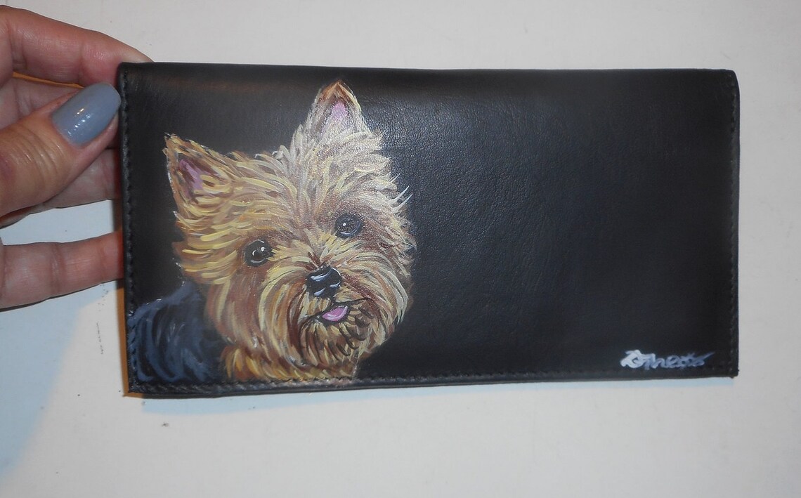 Yorkshire Terrier Dog Yorkie Leather Checkbook Cover Holder Etsy