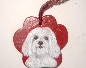Hand Painted Maltese Dog Christmas Ornament: Personalized Pet Portrait