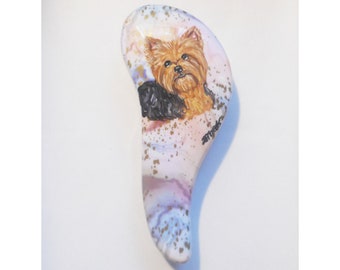 Yorkshire Terrier Yorkie Dog Hairbrush, Pet Grooming Brush, Hand Painted Dog Person Gift