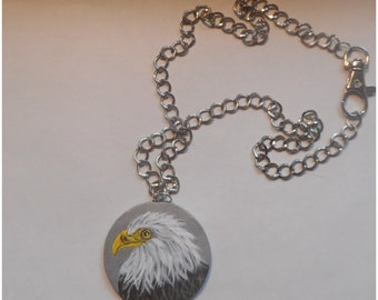 American Bald Eagle Bird Necklace, Hand Painted Bird Pendant, Bird Lover Gift