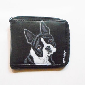 Boston Terrier Leather Wallet for Men- Dog Lover Gift, Hand Painted