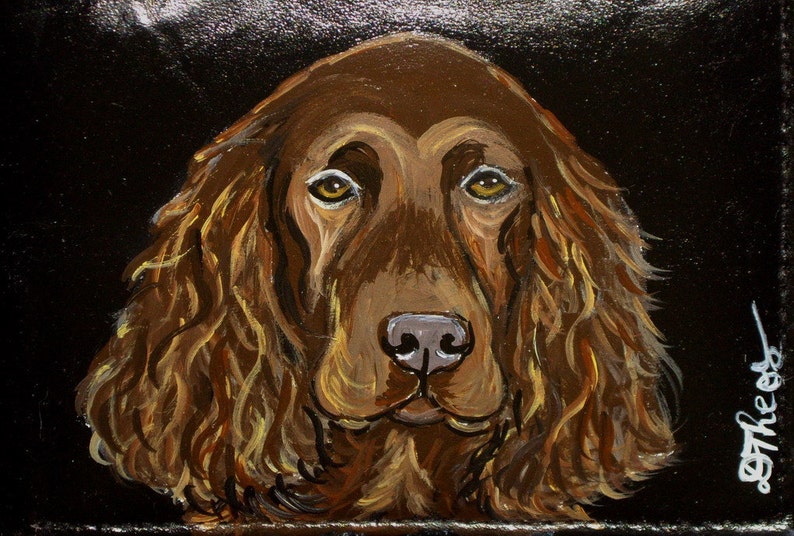 Field Spaniel Dog Checkbook Cover Holder Custom Hand Painted Leather image 1