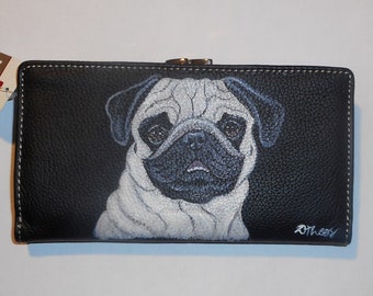 Fawn Pug Dog Wallet for Women, Hand Painted Leather, Gift for Dog Person