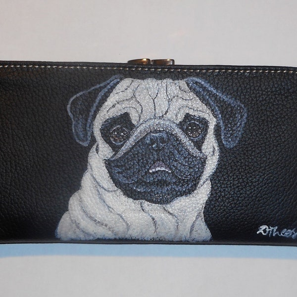 Fawn Pug Dog Wallet for Women, Hand Painted Leather, Gift for Dog Person