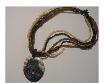 Black Poodle Necklace, Hand Painted Charm, Dog Pendant, Dog Mom Gift