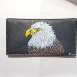 Funda para chequera con diseño de águila calva americana, porta chequera de cuero, regalo para papá