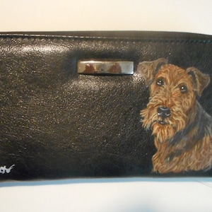 Airedale Terrier Dog Wallet for Women, Dog Mom Gift, Black Leather Purse, Mother&#39;s Day Gift