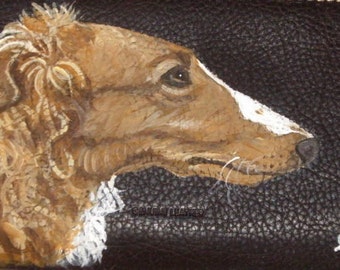 Borzoi Russian Wolfhound Dog Checkbook Cover Checkbook Holder Custom Hand Painted Leather