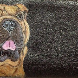 Shar Pei Dog Checkbook Cover, Leather Checkbook Holder, Dog Person Gift