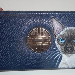 Cartera de gato siamés para mujer, monedero azul, regalo para mamá gatuna