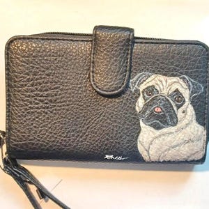 Cartera de perro Pug cervatillo para mujer, pintada a mano, regalo para amantes de los perros