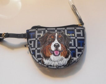 Australian Shepherd Dog Portrait Coin Purse Designer Change purse Hand Painted Vegan with Key Ring