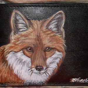 Cartera con retrato de zorro rojo para hombre, cartera de cuero pintada a mano, regalo para papá, regalo para esposo