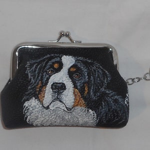 Bernese Mountain Dog Coin Purse with Key Chain, Hand Painted Dog Person Gift