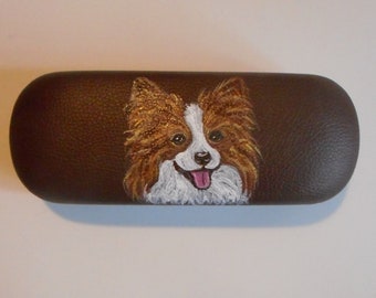 Papillon Dog Portrait Eyeglass Glasses Case Hand Painted