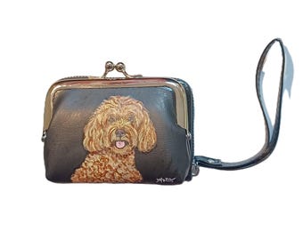 Goldendoodle Dog Wristlet Coin Purse:  Hand Painted Wallet
