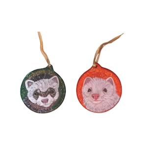 Ferret Portrait Christmas Ornament, Christmas Tree Decoration,  Hand Painted Pet Lovers Gift