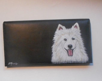 Samoyed Dog Portrait Checkbook Cover, Checkbook Holder, Hand Painted Dog Person Gift