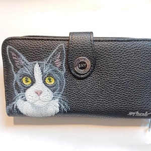 Tuxedo Cat Wallet for Women, Cat Painted Wallet, Cat Person Gift