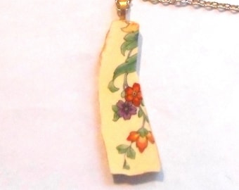 Broken China Jewelry Handmade Necklace Purple Yellow Red Daisy Flowers