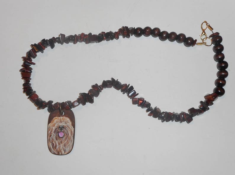 Komondor Dog Beaded Necklace Hand Painted ceramic Pendant