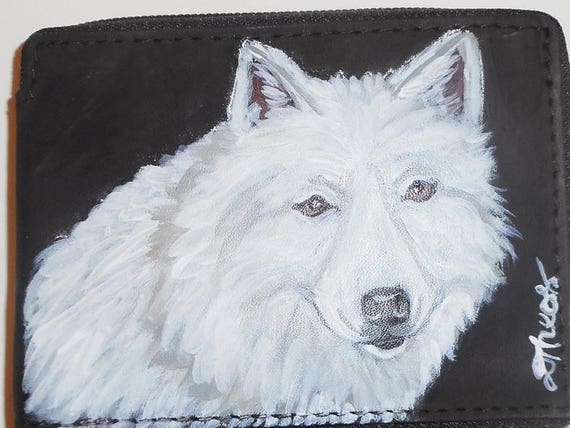 Siberian Husky Dog Leather Wallet for Men Custom Hand Painted 