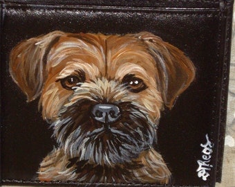 Border Terrier Dog Portrait Wallet for Men Hand Painted Leather Father's Day Gift