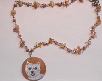West Highland White Terrier, Westie Dog Necklace, Hand Painted Pendant, Dog Mom Gift