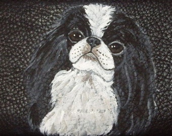 Japanese Chin Dog Checkbook Cover, Leather Checkbook Holder, Dog Person Gift