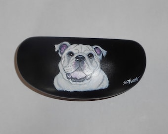 English Bulldog Dog Eyeglass Case, Glasses Case, Hand Painted Dog Person Gift