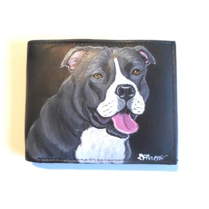 Hand Painted Pit Bull Leather Wallet - Dog Lover Gift