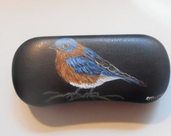 Eastern Bluebird Eyeglass Case, Glasses Hard Case, Hand Painted Bird Lover Gift