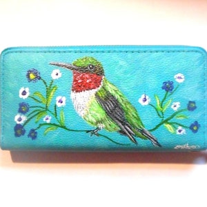 Cartera con forma de colibrí para mujer, monedero pintado a mano, regalo para amantes de las aves