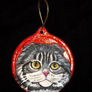 Hand Painted Scottish Fold Cat Christmas Ornament: Personalized Pet Portrait