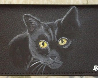 Hand Painted Bombay Cat Leather Checkbook Cover: Cat Lover Gift